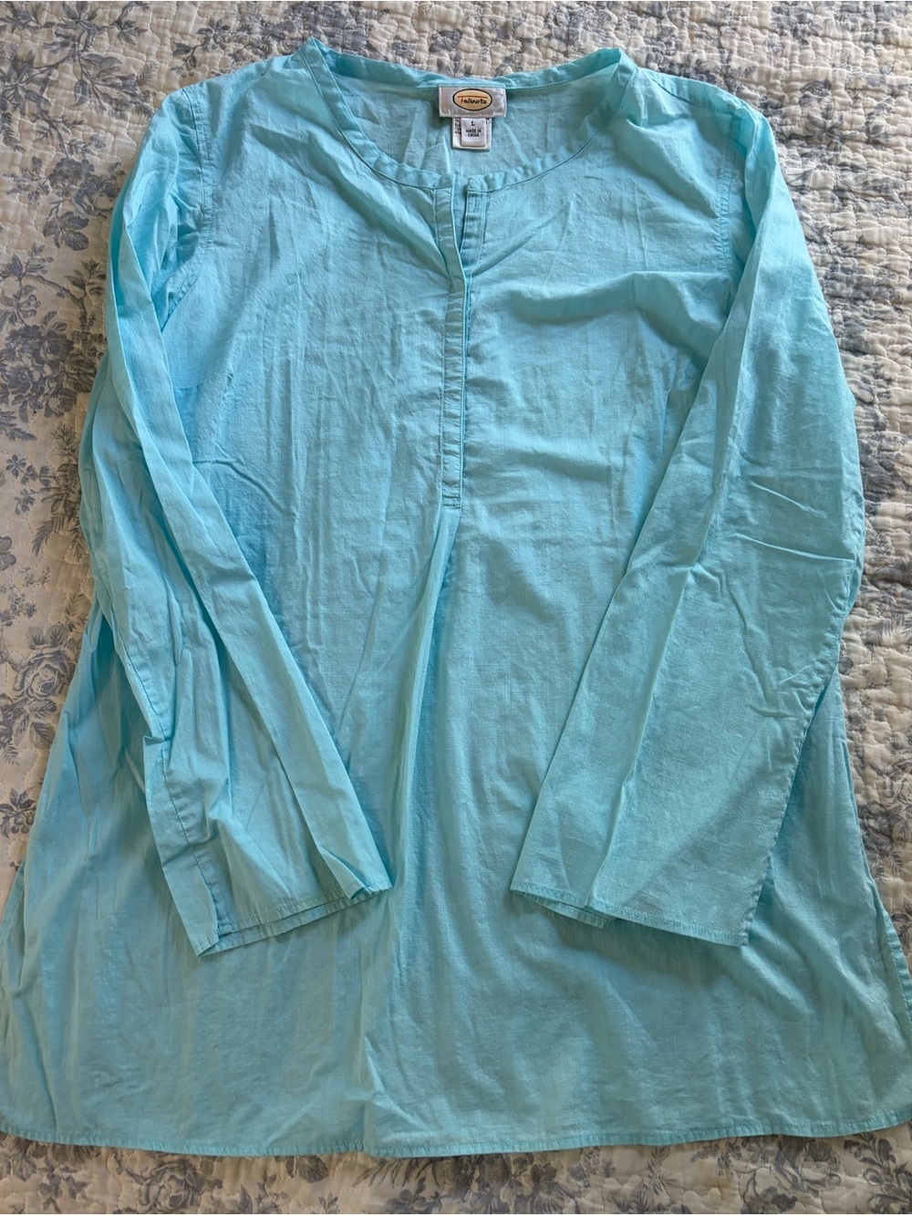 Talbots Women’s L Aqua Blue Tunic Long Flared Sleeves Lightweight